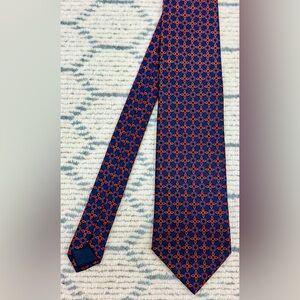 LANVIN Paris Men’s Silk Necktie Navy BlueRed Geometric Floral Pattern France